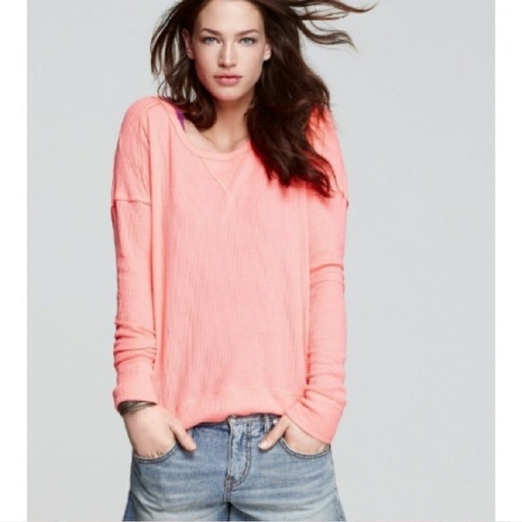 Tops - Neon orange/ bright coral long sleeve thermal